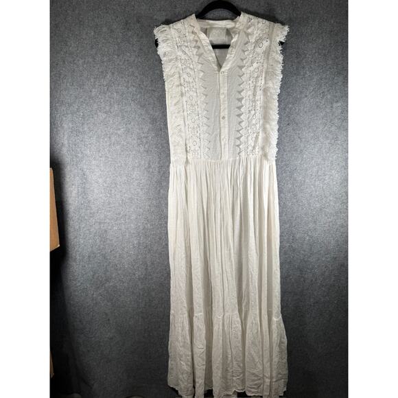 Anthro Love Binetti Dress Women XS Sleeveless Embroidered Peasant Boho Fringe - Picture 1 of 7